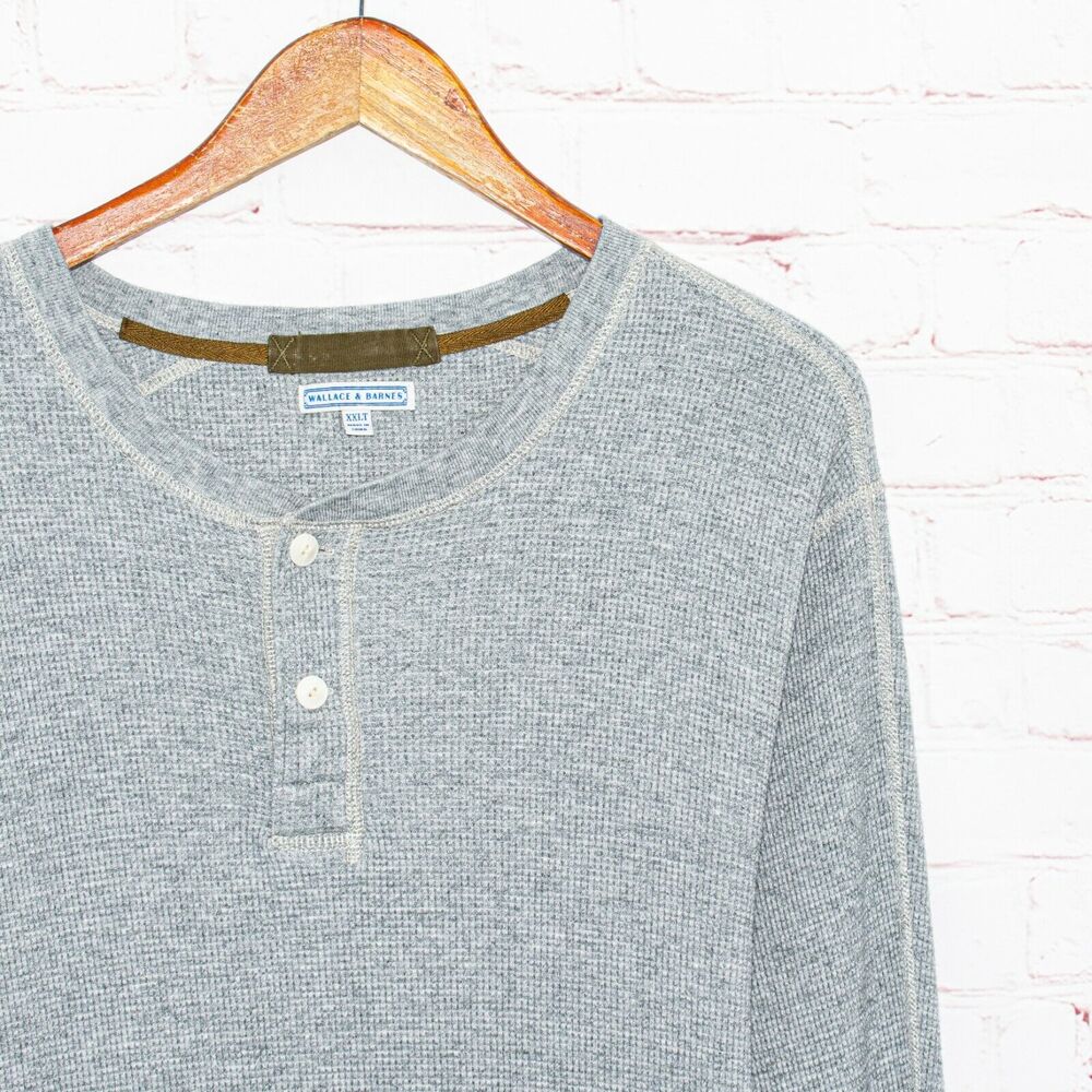 Wallace & Barnes Thermal knit Long Sleeve Henley Gray Cotton 2XLT